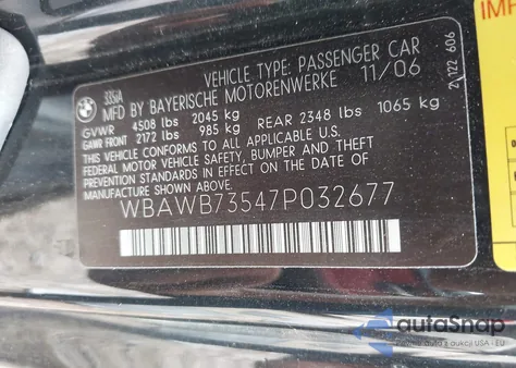 2007 BMW 335 I from USA, damaged, VIN WBAWB73547P032677